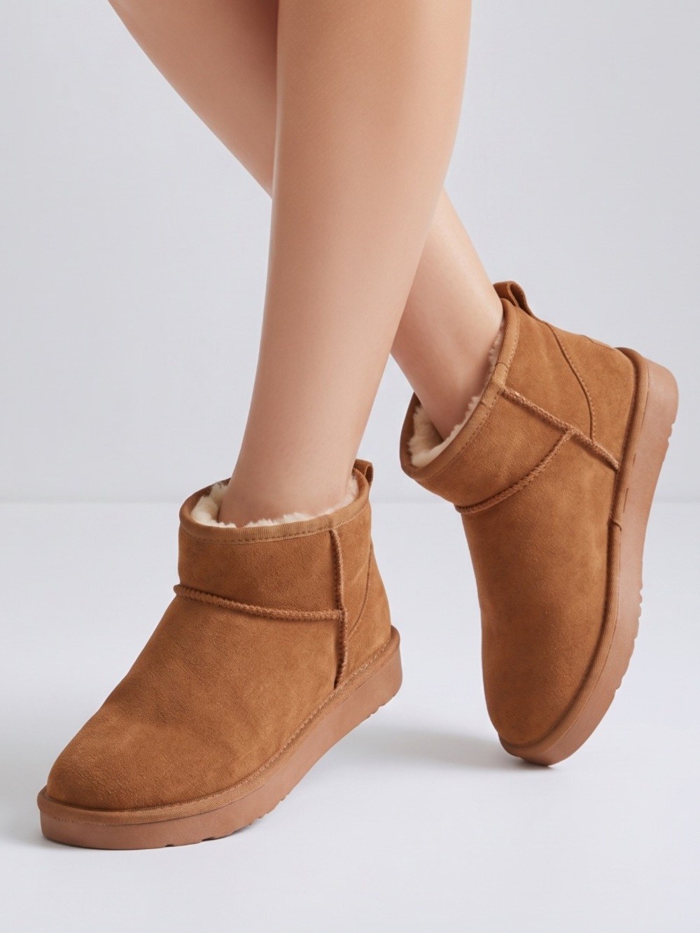 Cozy Faux Fur Lined Ankle Booties in Chestnut Brown